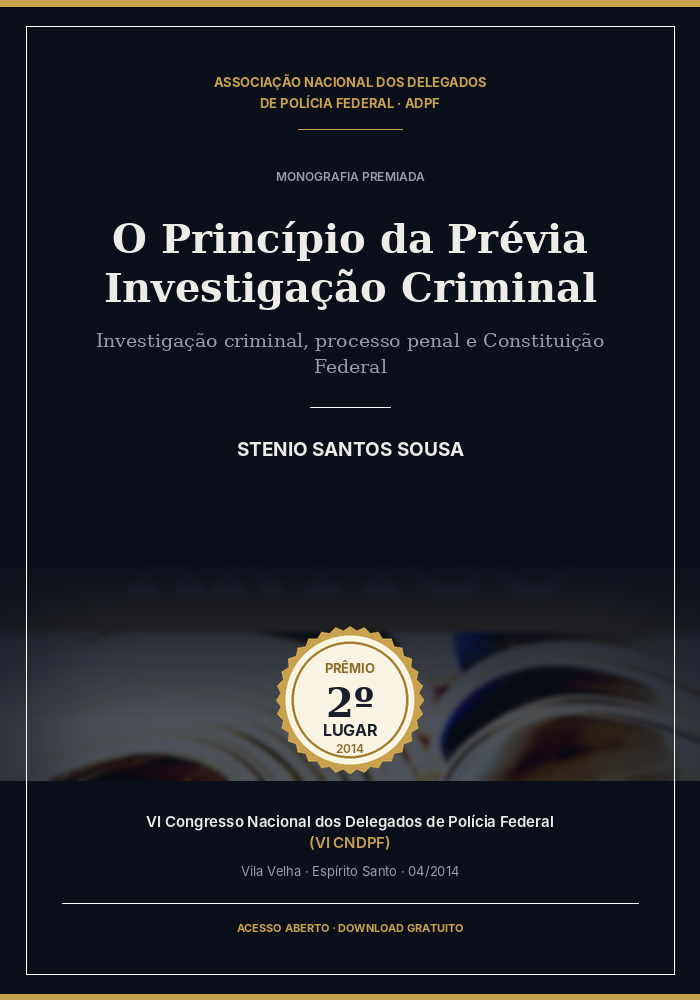 Capa da monografia premiada em 2º lugar no VI CNDPF (ADPF, Vila Velha/ES, abril de 2014)